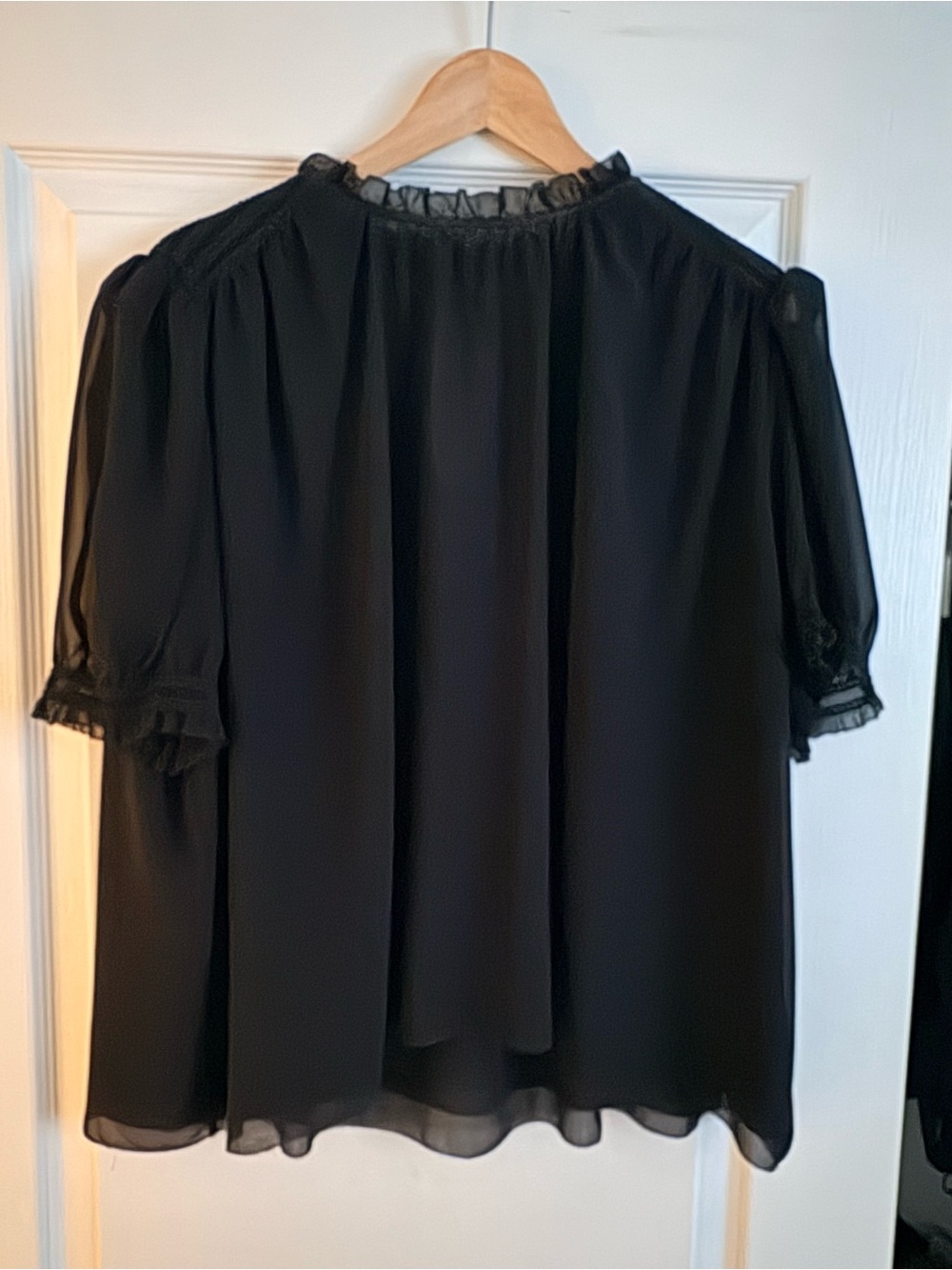 Wilfred Black Ruffle-Neck Short Sleeve Blouse